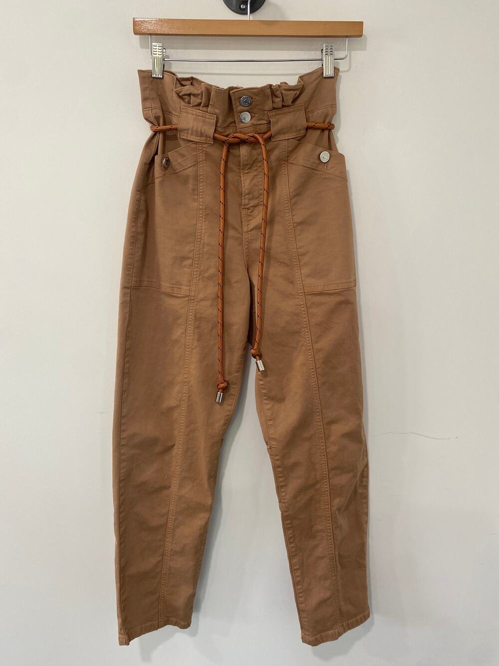 Veronica Beard Karter Straight Leg Paper Bag Pant Camel Size 27